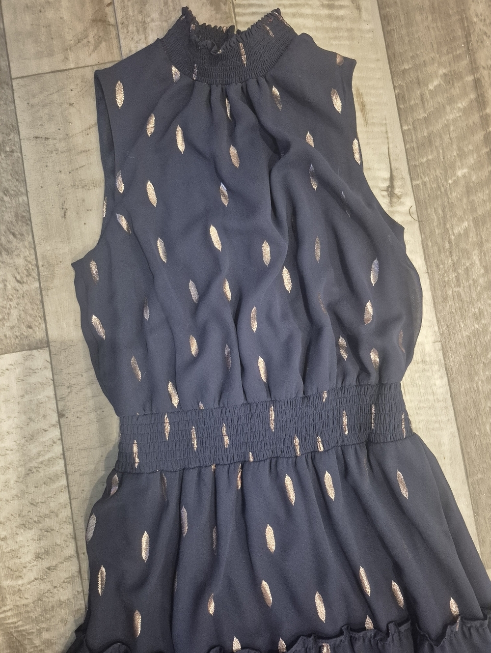 MSK Dress Maxi Dress Sleeveless Navy Gold Dot Print S - Picture 7 of 10